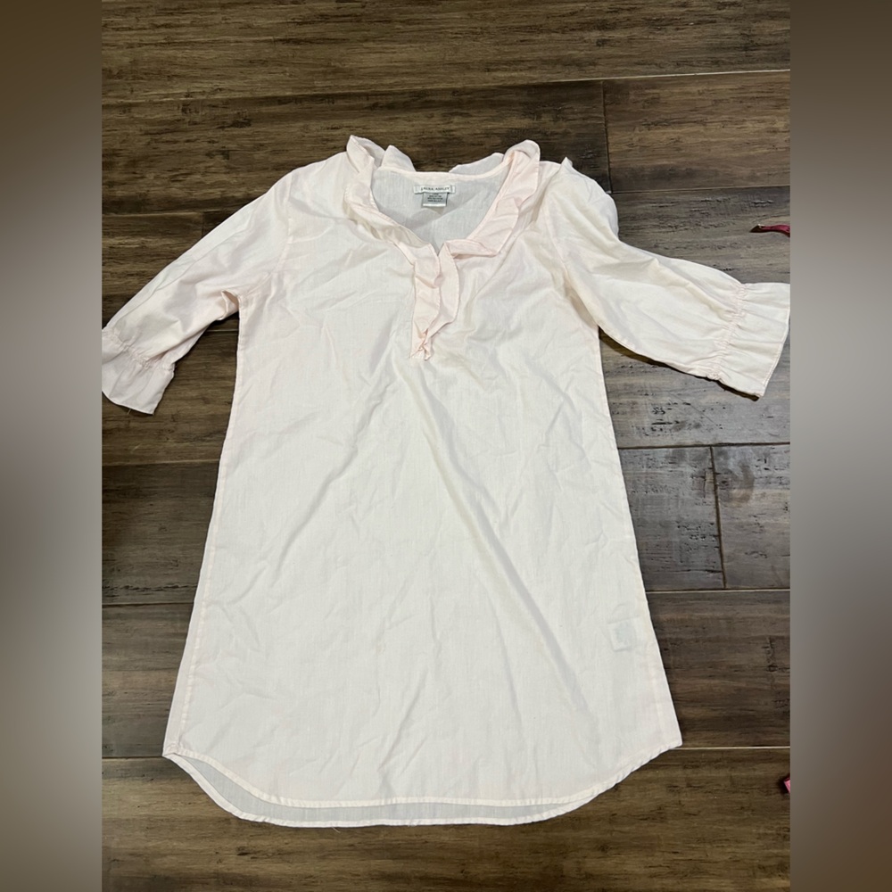 Laura Ashley ladies cotton long sleeve tunic shirt shift pale pink sz L
